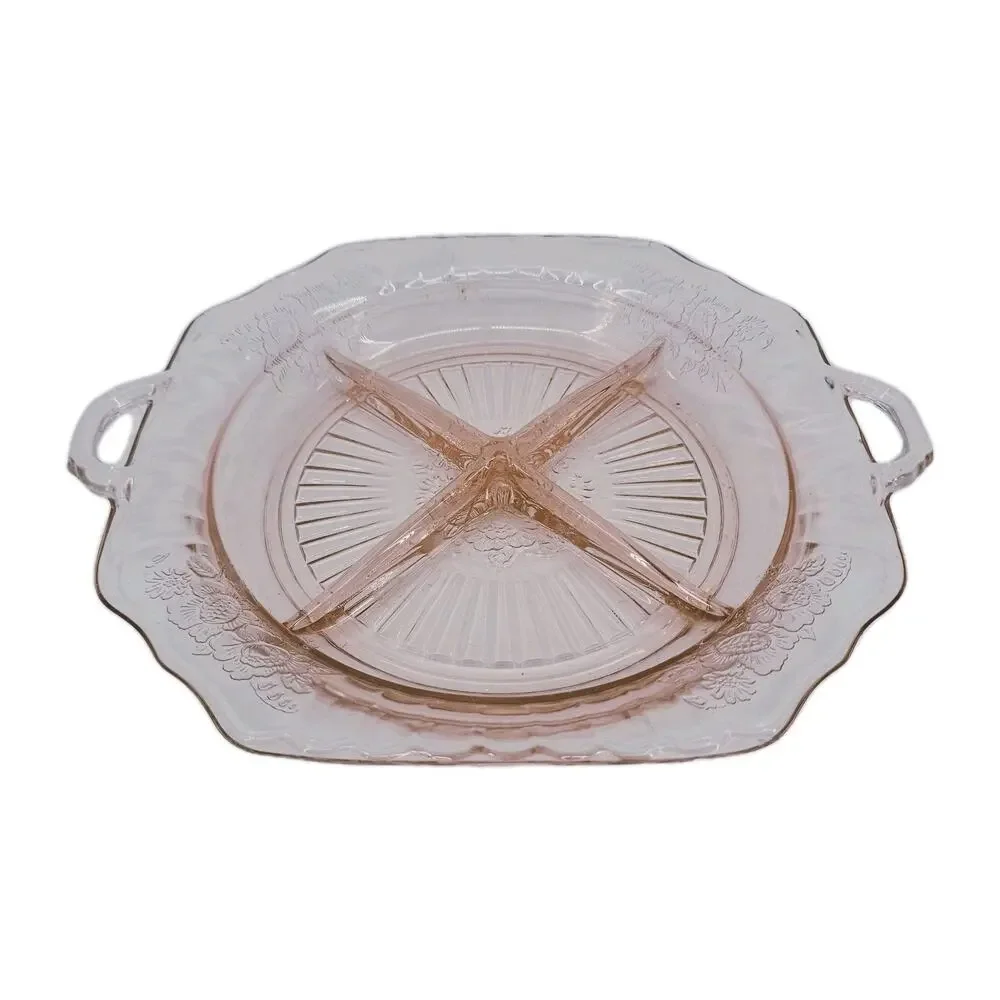 Anchor Hocking MAYFAIR/ OPEN ROSE PINK 8 3/8” - 4 PART RELISH PLATE READ